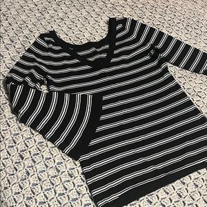 White House Black Market Black Striped Blouse with bell sleeves
